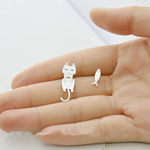 Load image into Gallery viewer, Sterling Silver Cat Fish Stud Earrings, Fish Bone Earrings Animal Jewelry, Perfect Gift