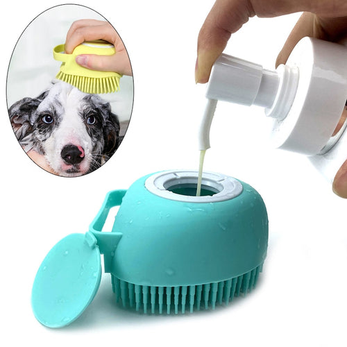 Pet Massage Brush Shampoo Dispenser For Bath Time